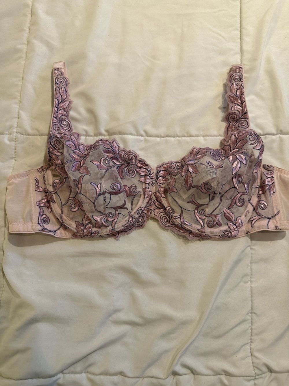 Soma Embroidered Sheer Underwire Bra in Blush and Mauve Tones
